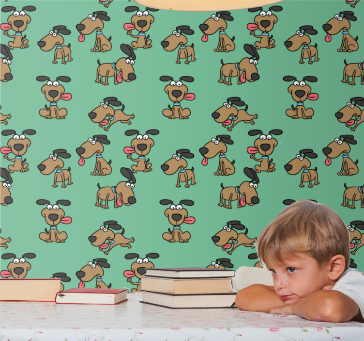 Sjov hund cartooon stil soveværelse tapet - TenStickers