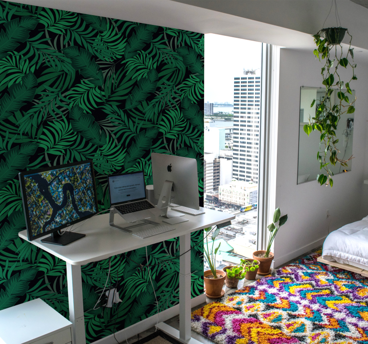 Grønne blade fra junglen tapet - TenStickers