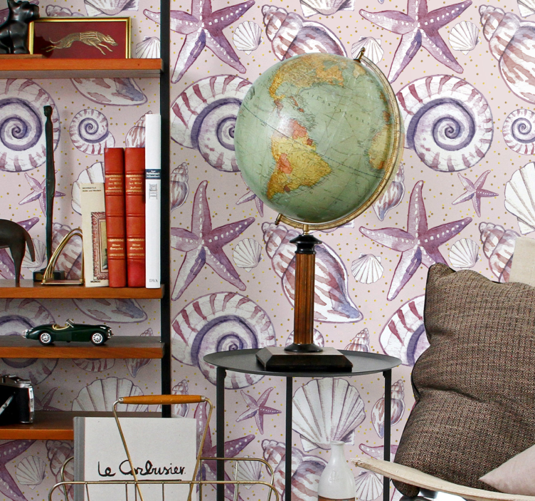 Sommerfugl muslingeskal motiv tapet med fisk - TenStickers