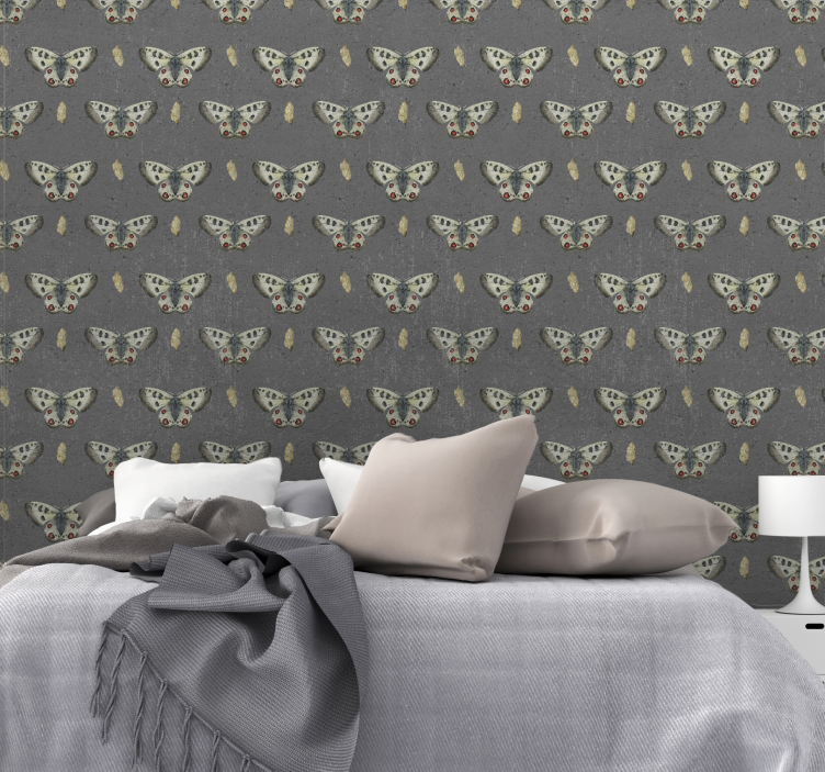 Sommerfugle og beton tekstureret tapet - TenStickers