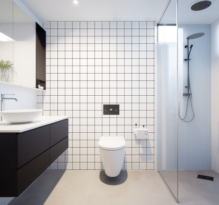 Sorte og hvide fine linjer tapet med firkanter - TenStickers