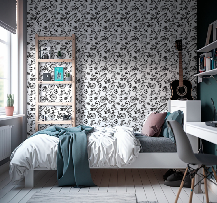 Sports doodles antik tapet - TenStickers