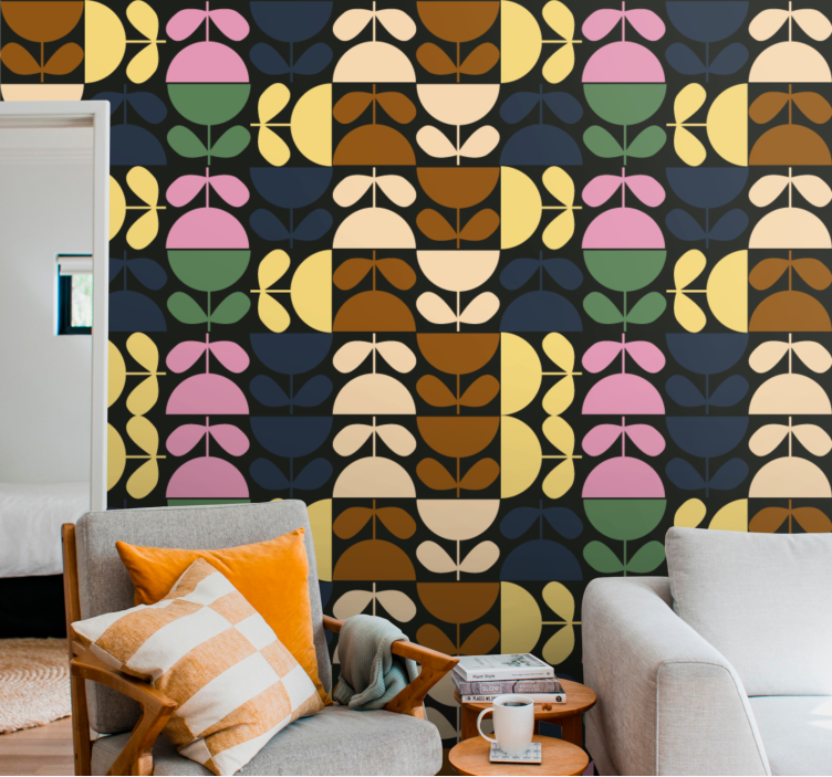 Stiliserede bladmønstre blomstret tapet - TenStickers