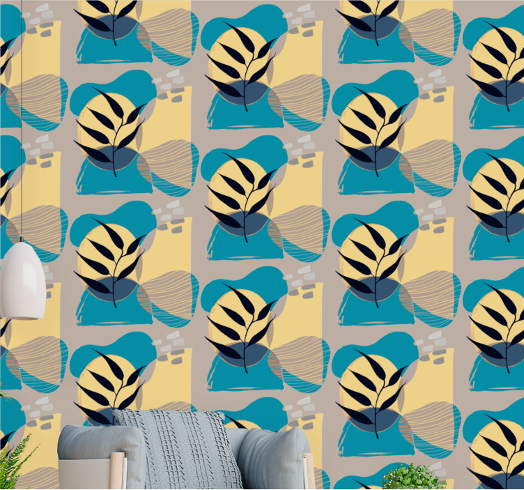 Stiliseret bladmønster blomstret tapet - TenStickers