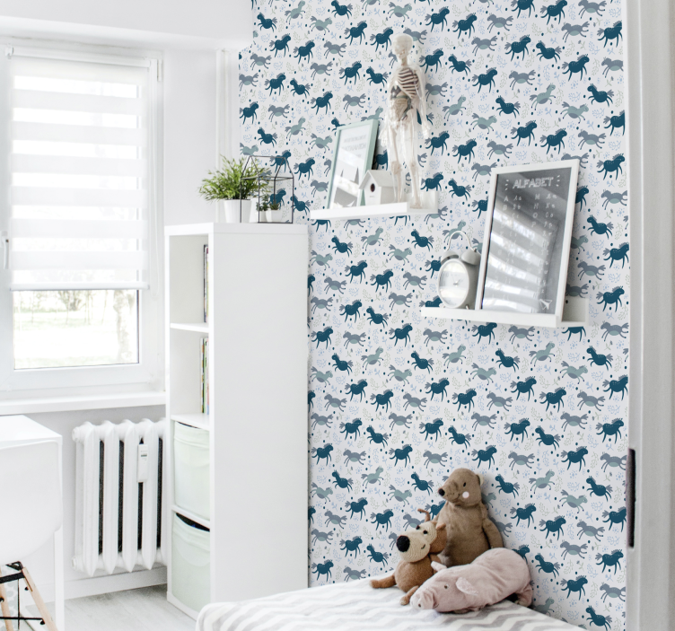 Tapet med hestemotiv i blå toner - TenStickers