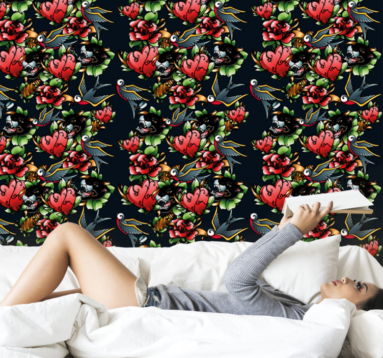 Tatoveringsstil mønster tapet kunst - TenStickers