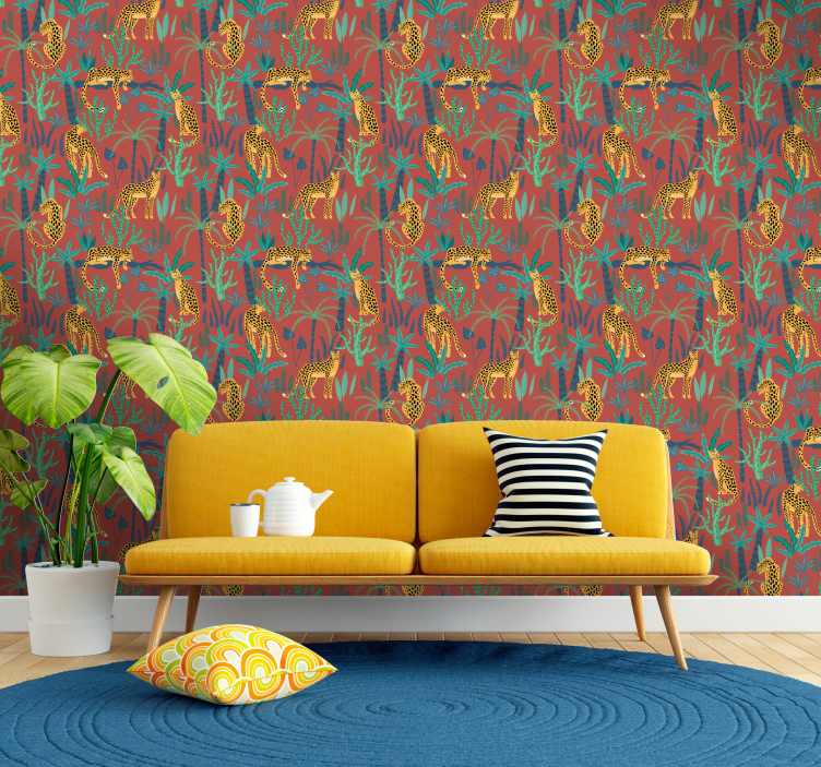 Tropisk jungle scene tapet med dyr - TenStickers