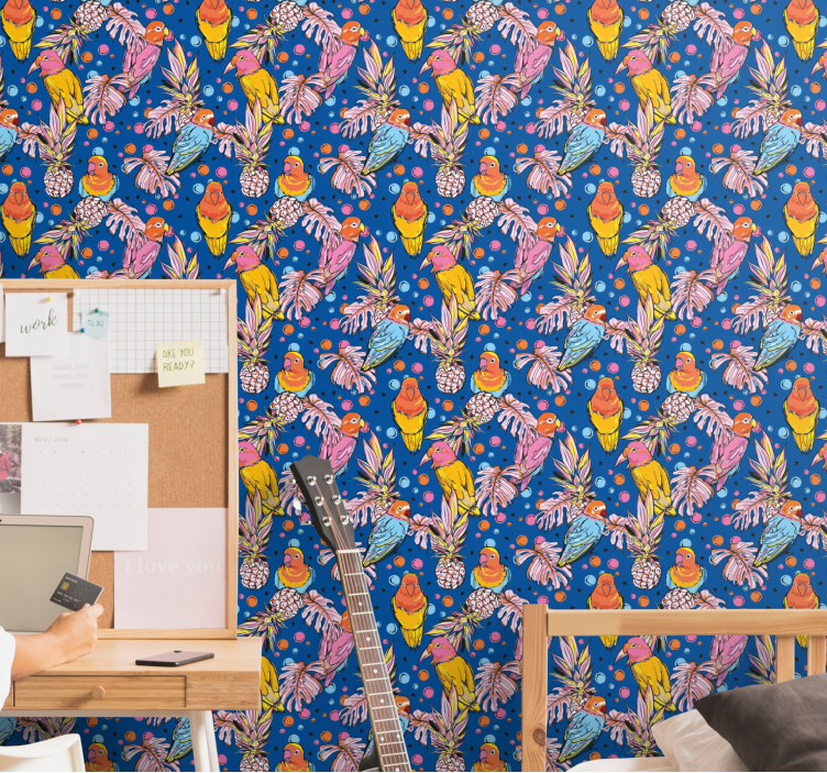 Tropisk papegøje oase papegøje tapet - TenStickers