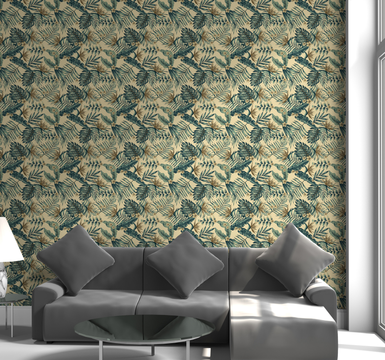 Tropiske blade blomster tapet - TenStickers