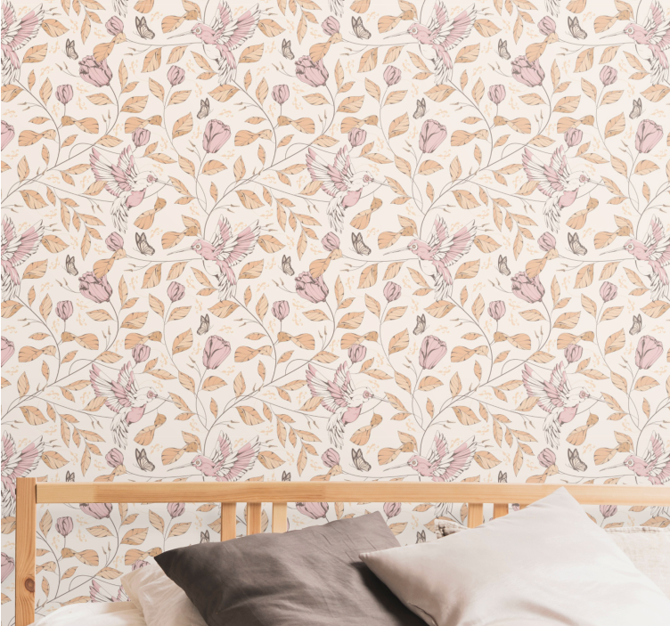 Tulipaner mønster beige farver blomster tapet - TenStickers