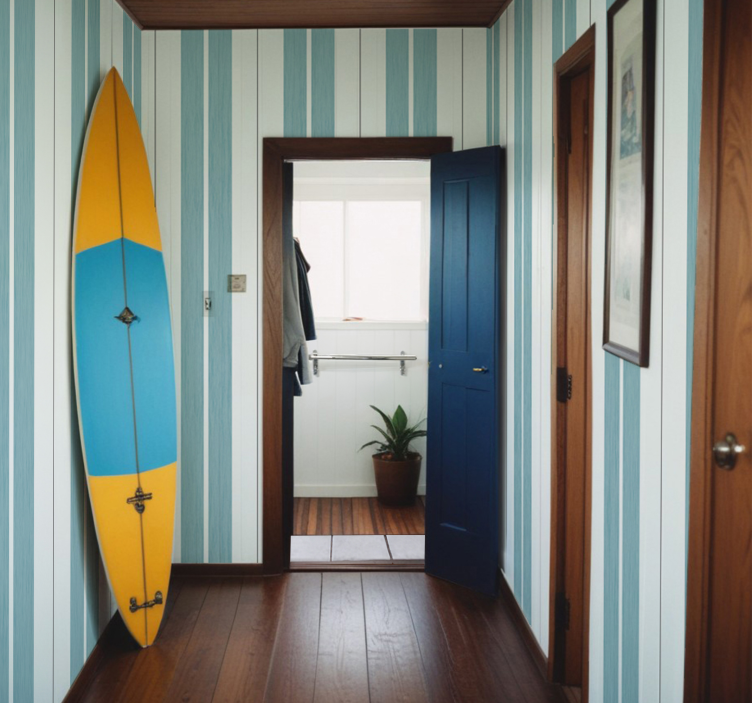 Turkise nuancer striber tapet til gang - TenStickers