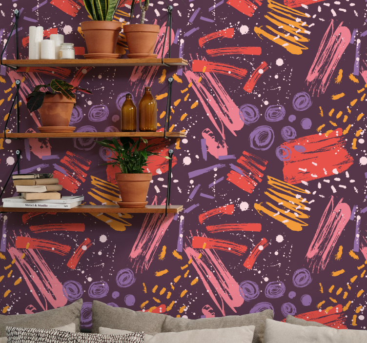 Udtryksfulde penselstrøg abstrakt tapet - TenStickers