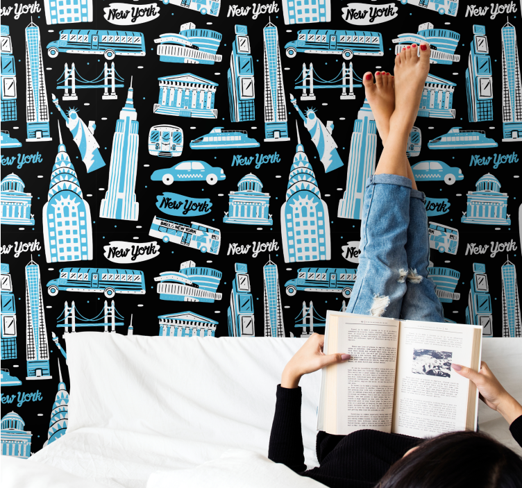 Urbane ikoner collage new york tapet - TenStickers