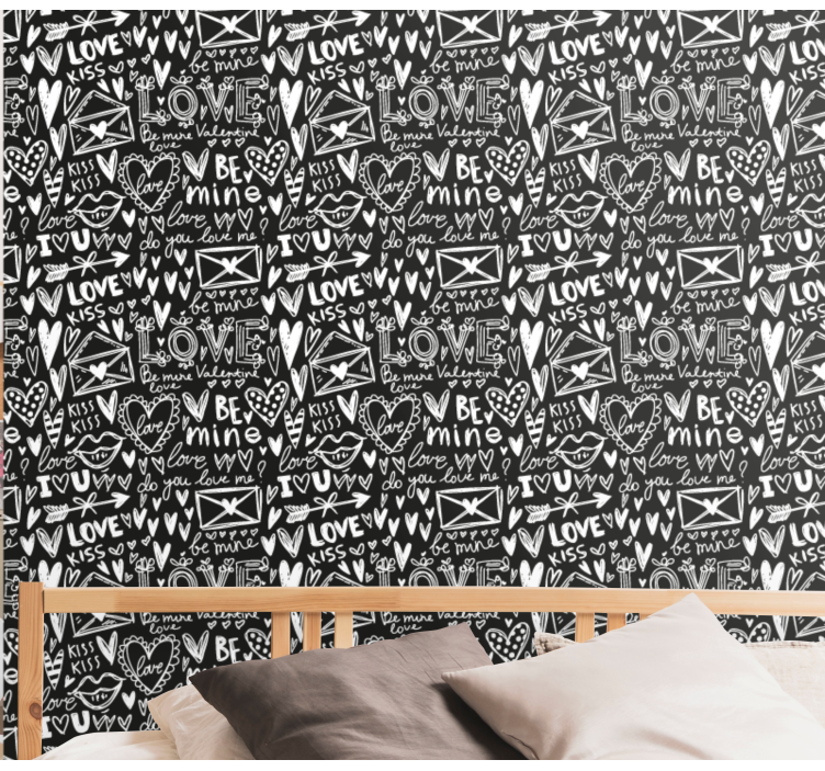 Valentins doodle tapet med tekst - TenStickers