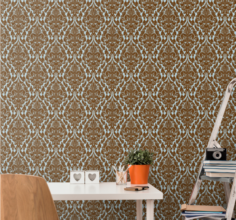 Myntebrun damask retro tapet - TenStickers