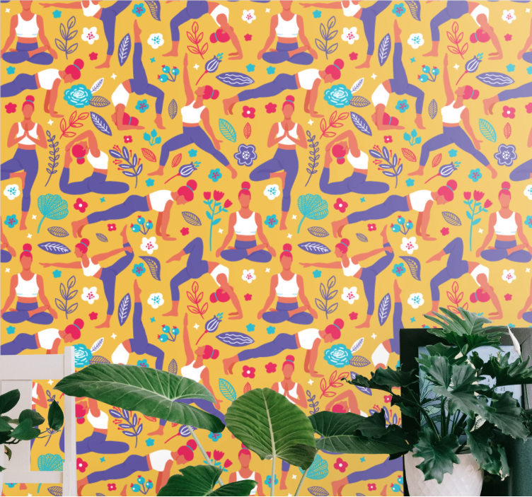 Yogastillinger mønster tapet kunst - TenStickers