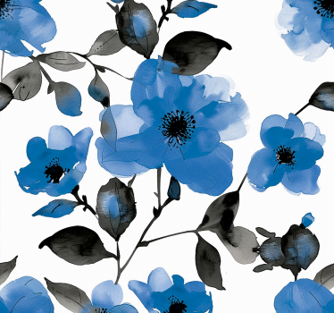 Blå valmuer mønster blomster tapet - TenStickers