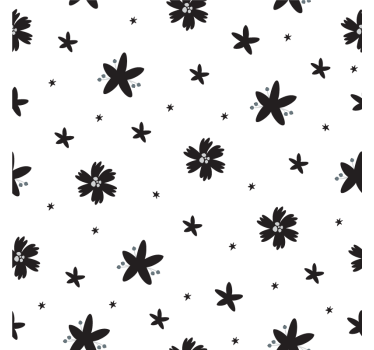 Blomster tapet sort og hvidt blæk mønster - TenStickers