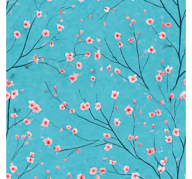 Blomster tapet i teal kirsebærblomster - TenStickers