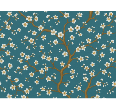 Blomster tapet gyldne blomster i teal - TenStickers