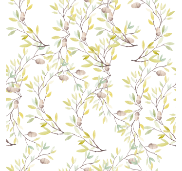 Blomster tapet original akvarel grønne blade mønster - TenStickers