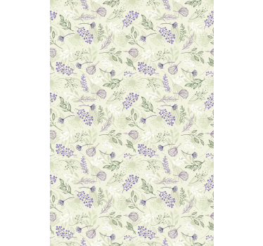 Blomster tapet lilla blomster på grøn baggrund - TenStickers