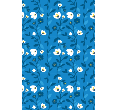 Blomster tapet hvide blomster med blå baggrund - TenStickers