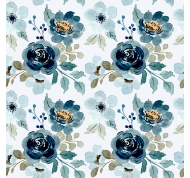 Blå blomster vintage tapet - TenStickers
