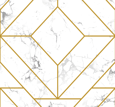 Guld og hvid geometrisk tapet i stuen - TenStickers