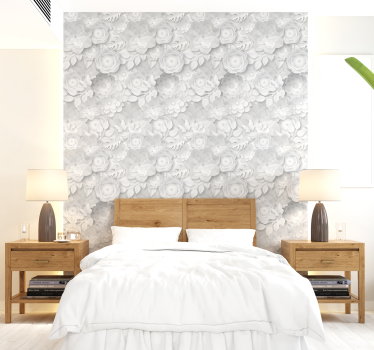 3d hvide blomster tapet - TenStickers