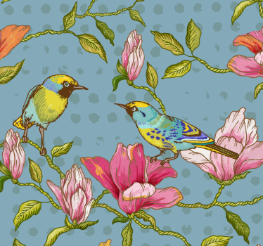 Gule fugle med blomster natur tapet - TenStickers