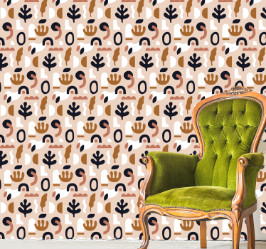Abstrakte plantemotiver beige tapet - TenStickers