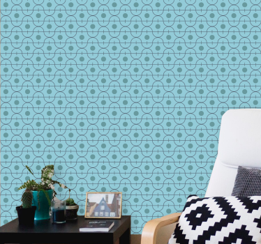 Blå geometrisk japansk mønster lounge tapet - TenStickers