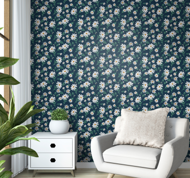 Blå tapet med tusindfryd blomst - TenStickers