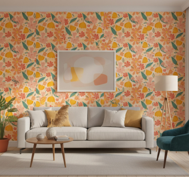 Blomster tapet farverige vintage blade og blomster - TenStickers