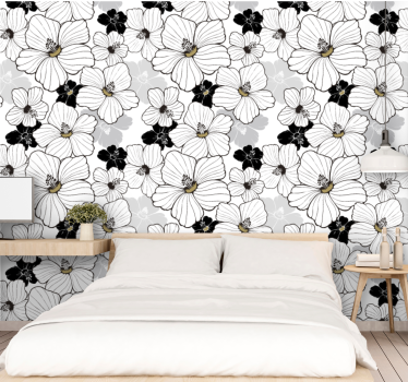 Blomster tapet i sort og hvid - TenStickers
