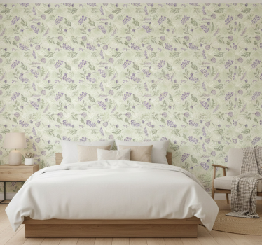 Blomster tapet lilla blomster på grøn baggrund - TenStickers