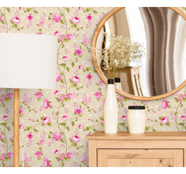 Blomster tapet med beige roser mønster - TenStickers