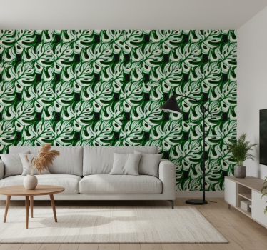 Blomster tapet med sort og grøn sprudlende flora - TenStickers