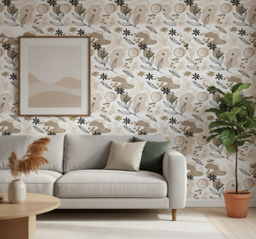 Blomster tapet med stilfuldt mønster i pink og beige - TenStickers