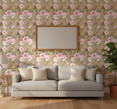 Blomster tapet vintage beige roser tekstur - TenStickers