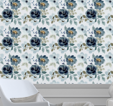 Blå blomster vintage tapet - TenStickers