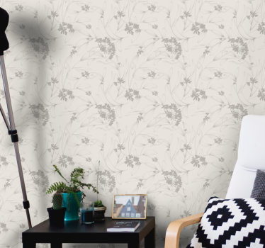 Beige konturmønster blomster tapet - TenStickers