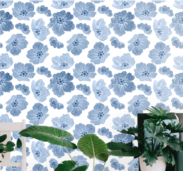 Blåt og hvidt blomstermønster blomster tapet - TenStickers