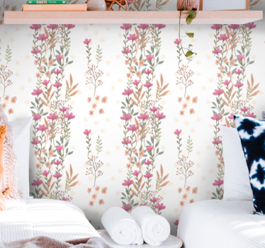 Lodrette blomsterstriber blomster tapet - TenStickers