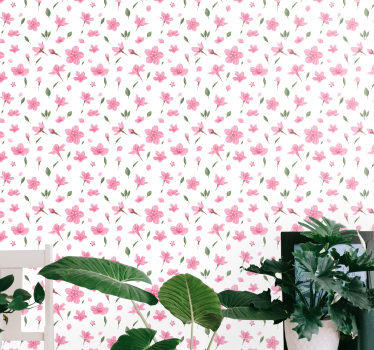 Lyserøde blomstermønster blomster tapet - TenStickers
