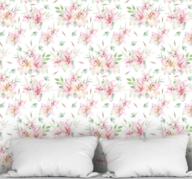 Lyserødt og hvidt mønster blomster tapet - TenStickers