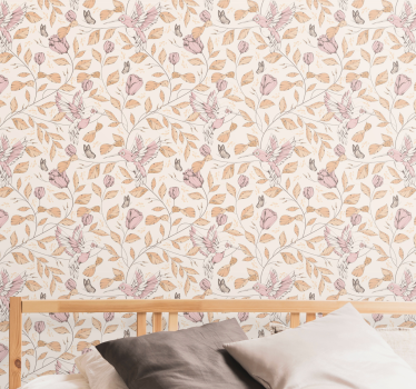 Tulipaner mønster beige farver soveværelse tapet - TenStickers